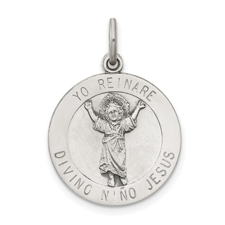 Sterling Silver Pendant, Divino Niño Jesus Catholic Medal with Yo Reinare Engraving