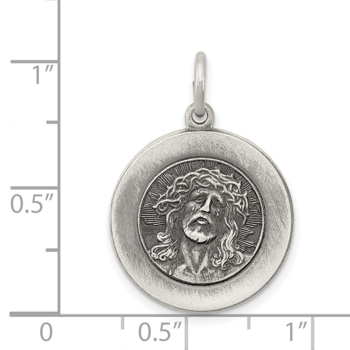Sterling Silver Raised Jesus Christ Pendant with Crown of Thorns and Radiant Halo