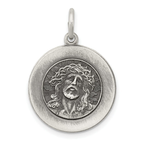 Sterling Silver Raised Jesus Christ Pendant with Crown of Thorns and Radiant Halo