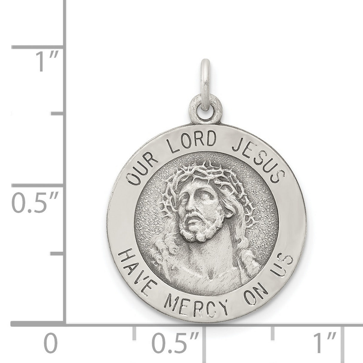 Sterling Silver Jesus Medal Pendant with Crown of Thorns, Christian Faith Devotional Jewelry
