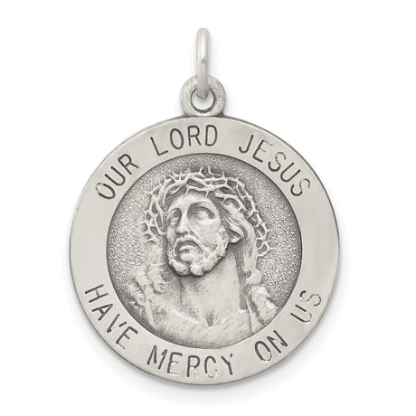 Sterling Silver Jesus Medal Pendant with Crown of Thorns, Christian Faith Devotional Jewelry