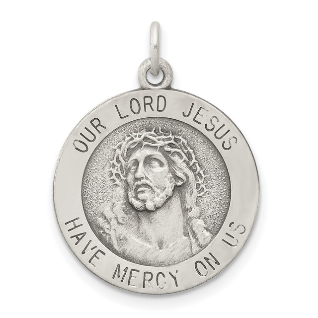Sterling Silver Jesus Medal Pendant with Crown of Thorns, Christian Faith Devotional Jewelry