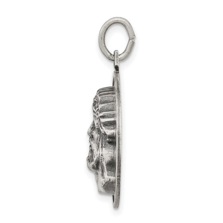 Sterling Silver Jesus Christ Pendant with Crown of Thorns, Religious Medal for Christians