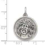 Sterling Silver Jesus Christ Pendant with Crown of Thorns, Religious Medal for Christians