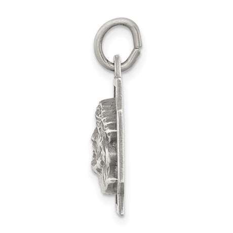 Sterling Silver Jesus Christ Pendant with Crown of Thorns, Christian Medal for Men