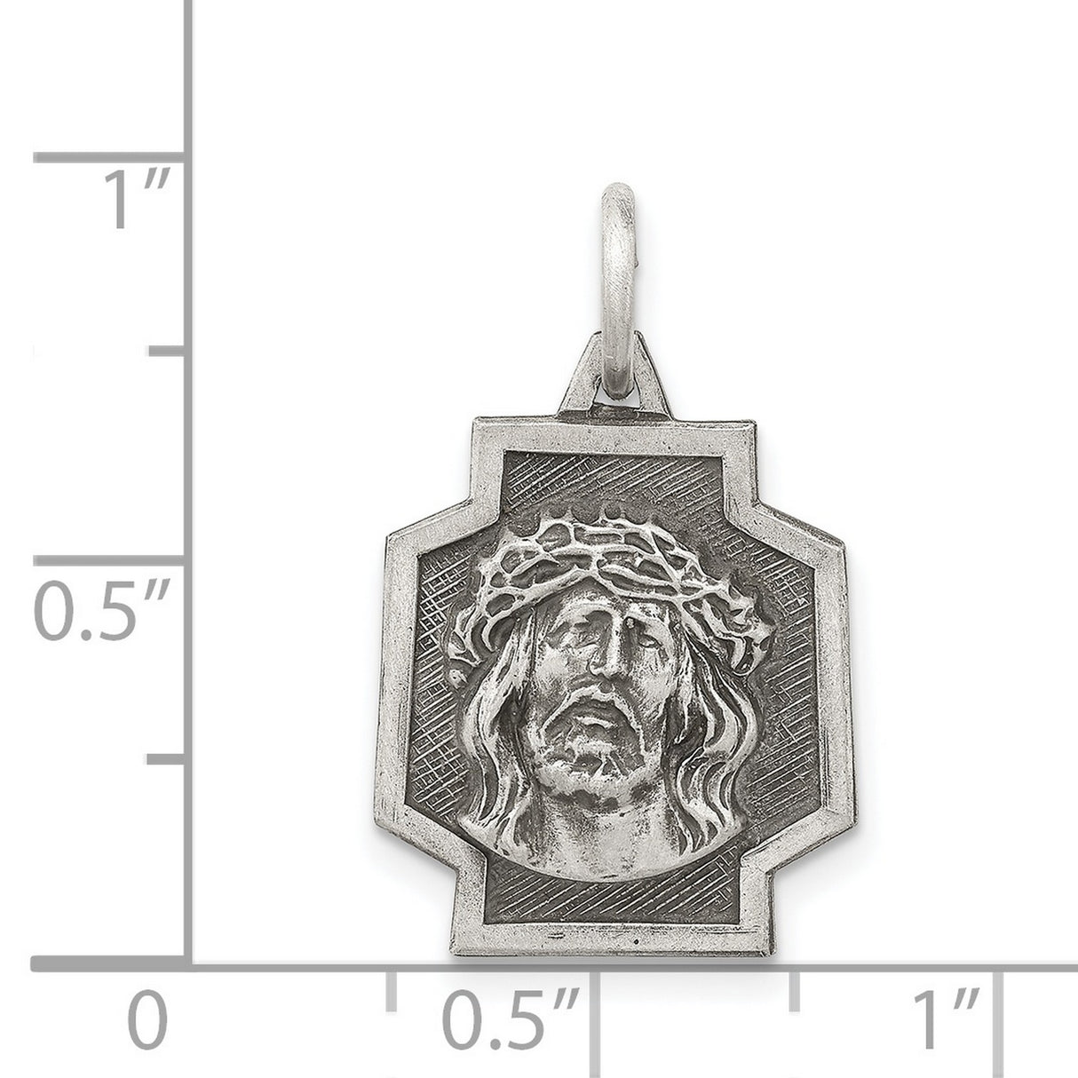 Sterling Silver Jesus Christ Pendant with Crown of Thorns, Christian Medal for Men