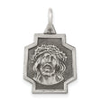 Sterling Silver Jesus Christ Pendant with Crown of Thorns, Christian Medal for Men