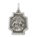 Sterling Silver Jesus Christ Pendant with Crown of Thorns, Christian Medal for Men