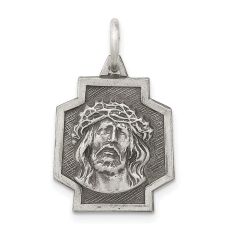 Sterling Silver Jesus Christ Pendant with Crown of Thorns, Christian Medal for Men