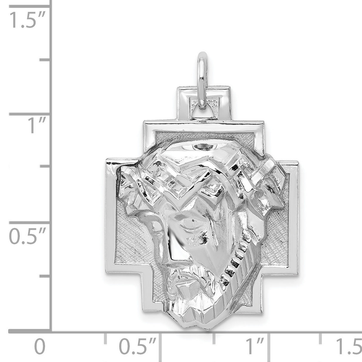 Sterling Silver Jesus Face Pendant with Crown of Thorns on Cross Background