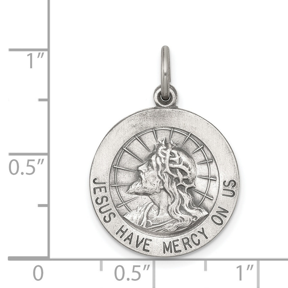 Sterling Silver Jesus Mercy Pendant with Crown of Thorns and Radiant Lines