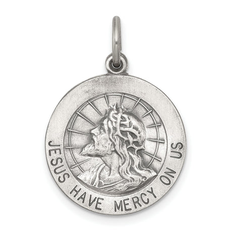 Sterling Silver Jesus Mercy Pendant with Crown of Thorns and Radiant Lines
