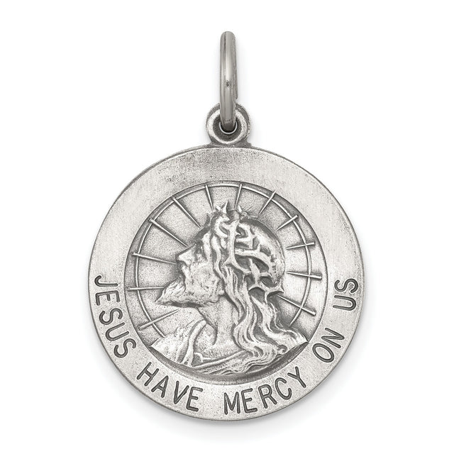 Sterling Silver Jesus Mercy Pendant with Crown of Thorns and Radiant Lines