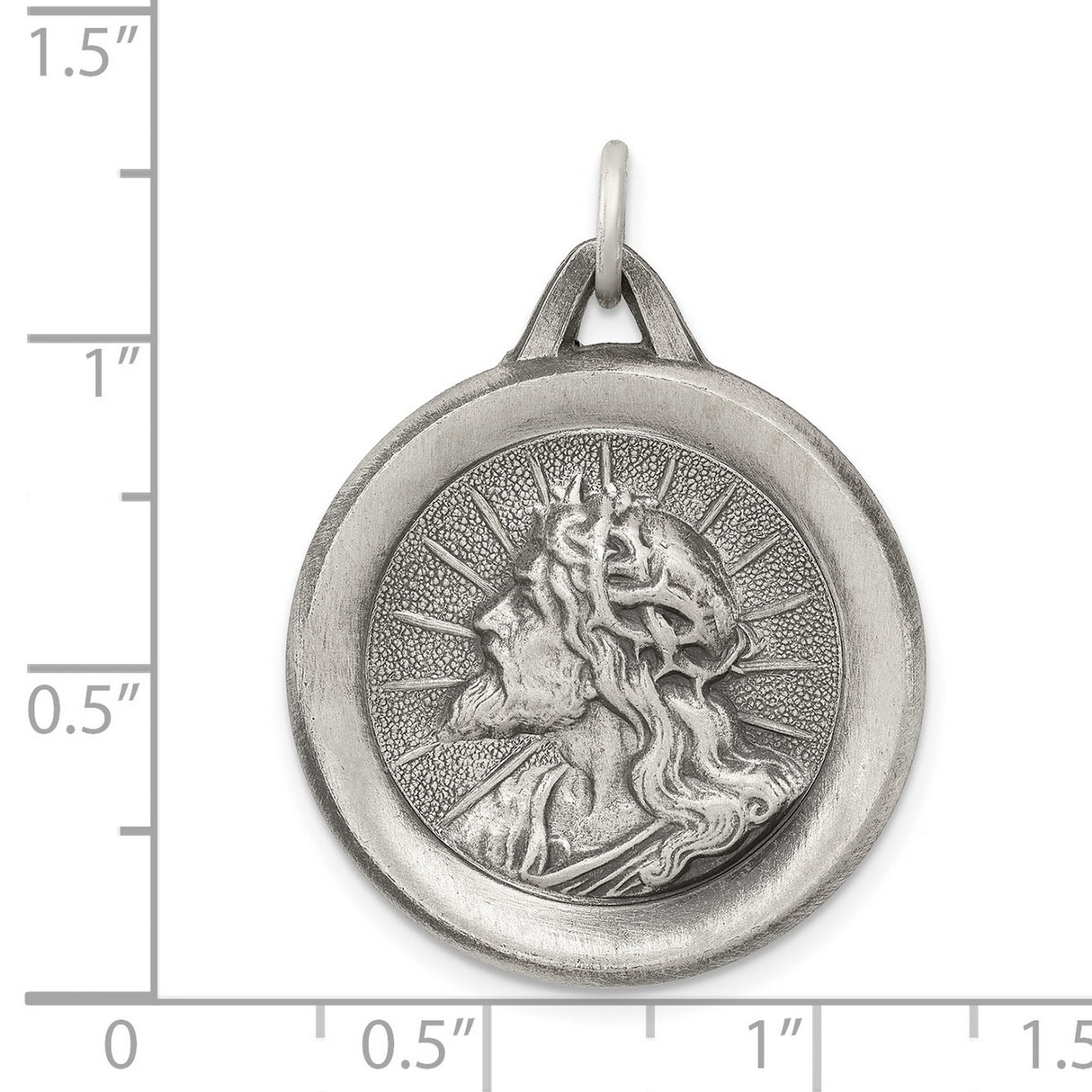 Sterling Silver Jesus Christ Pendant with Crown of Thorns and Radiant Background