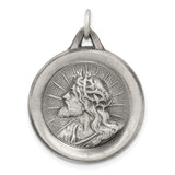 Sterling Silver Jesus Christ Pendant with Crown of Thorns and Radiant Background