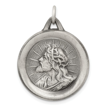 Sterling Silver Jesus Christ Pendant with Crown of Thorns and Radiant Background