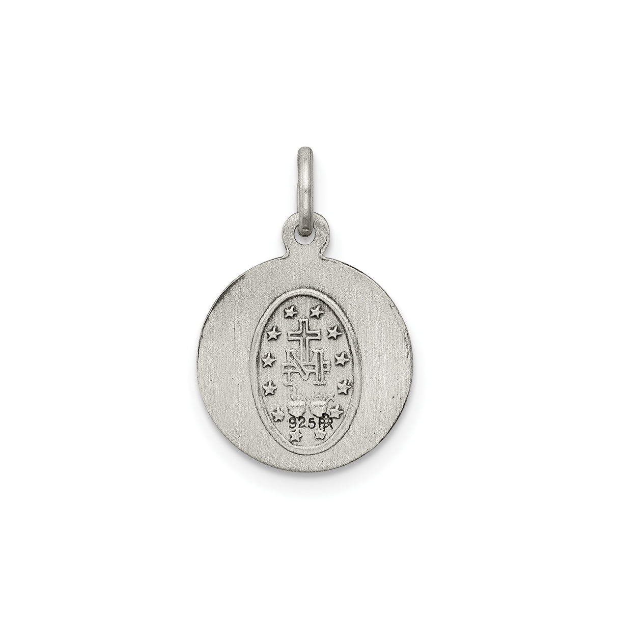 Sterling Silver Miraculous Medal Pendant Featuring Virgin Mary and Inscription