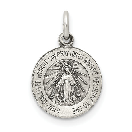 Sterling Silver Miraculous Medal Pendant Featuring Virgin Mary and Inscription