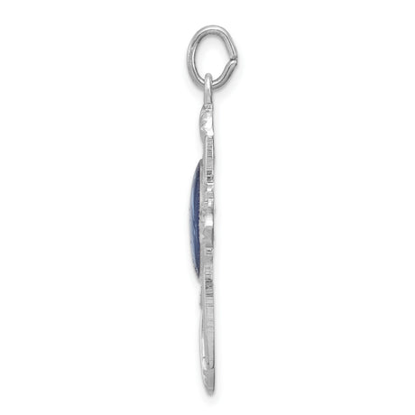Sterling Silver Cross Pendant with Virgin Mary Medal and Blue Enamel , Religious Design for Men and Women