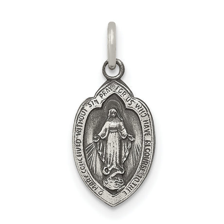 Sterling Silver Miraculous Medal Pendant with Virgin Mary and Catholic Inscription