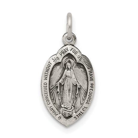 Sterling Silver Miraculous Medal Pendant, Virgin Mary with O Mary Inscription, Catholic Devotional Charm