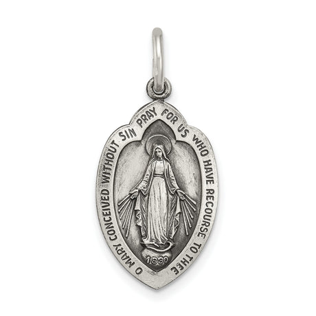 Sterling Silver Miraculous Medal Pendant Featuring Virgin Mary and O Mary Conceived Inscription