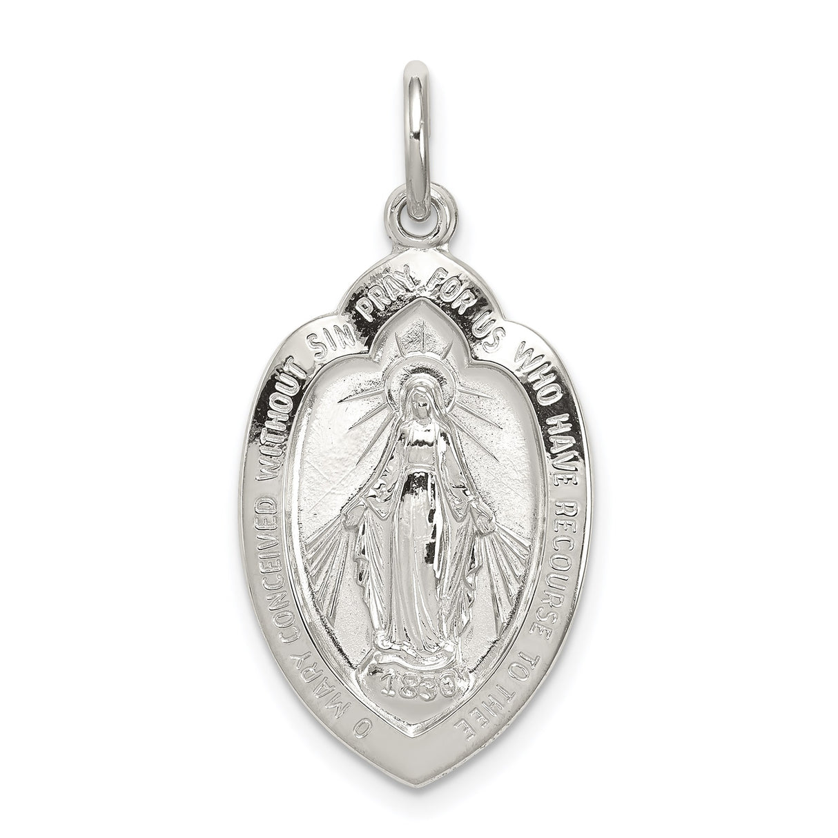 Sterling Silver Miraculous Medal Pendant Featuring Virgin Mary and 1830 Inscription