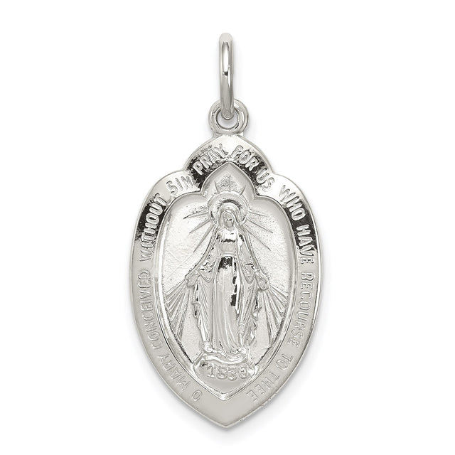 Sterling Silver Miraculous Medal Pendant Featuring Virgin Mary and 1830 Inscription