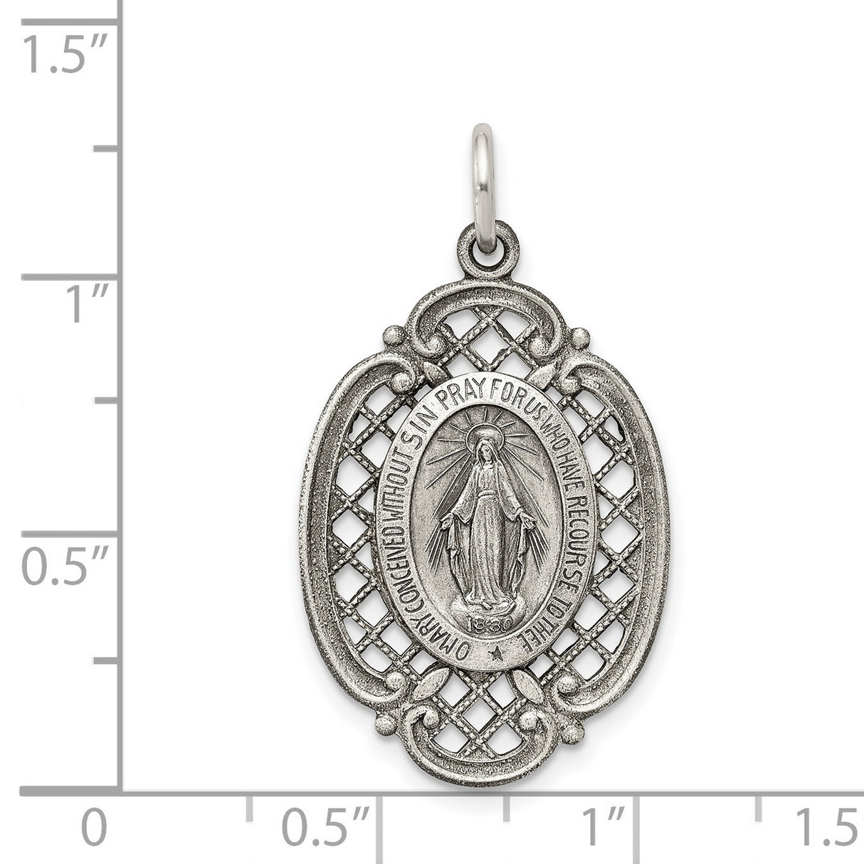 Sterling Silver Miraculous Medal Pendant Featuring Virgin Mary and Openwork Design