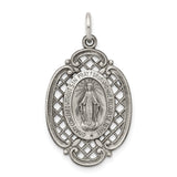Sterling Silver Miraculous Medal Pendant Featuring Virgin Mary and Openwork Design