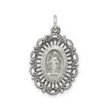 Sterling Silver Miraculous Medal Pendant with Virgin Mary and O Mary Conceived Inscription