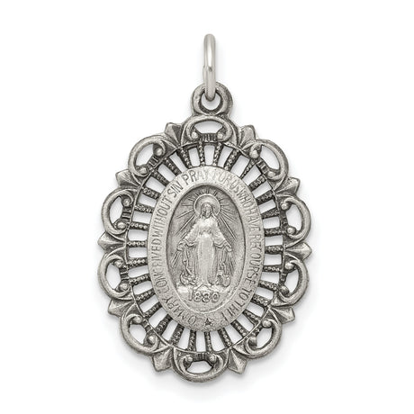 Sterling Silver Miraculous Medal Pendant with Virgin Mary and O Mary Conceived Inscription