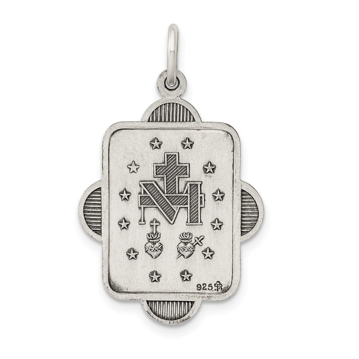 Sterling Silver Miraculous Medal Pendant Featuring Virgin Mary and 1830 Inscription