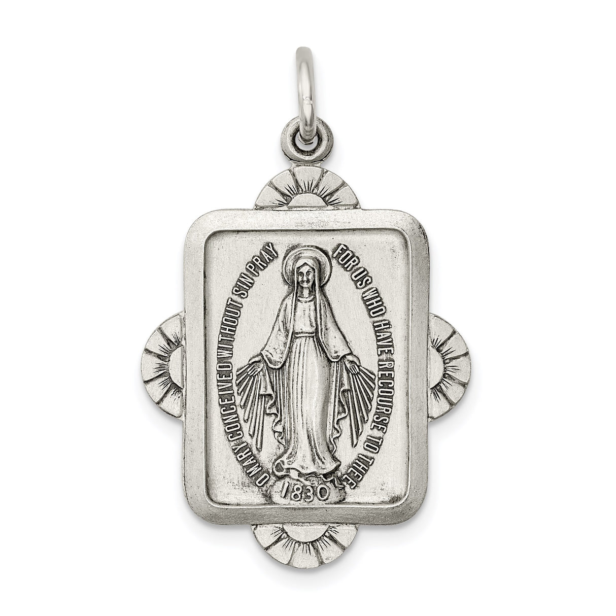 Sterling Silver Miraculous Medal Pendant Featuring Virgin Mary and 1830 Inscription