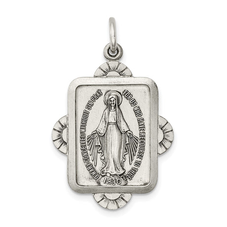 Sterling Silver Miraculous Medal Pendant Featuring Virgin Mary and 1830 Inscription
