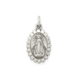 Sterling Silver Miraculous Medal Pendant, Virgin Mary Scalloped Oval with 1830 Inscription