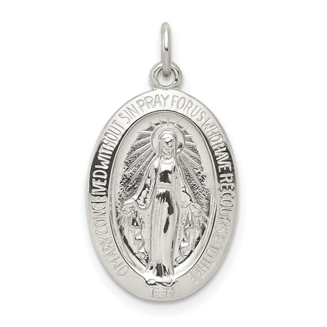 Sterling Silver Miraculous Medal Pendant with Virgin Mary and Religious Inscription