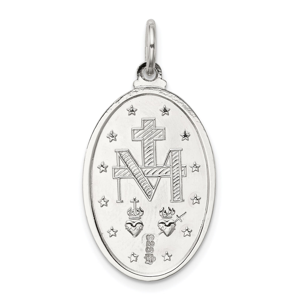Sterling Silver Miraculous Medal Pendant Featuring Virgin Mary and Inscription