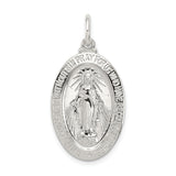 Sterling Silver Miraculous Medal Pendant Featuring Virgin Mary and Inscription