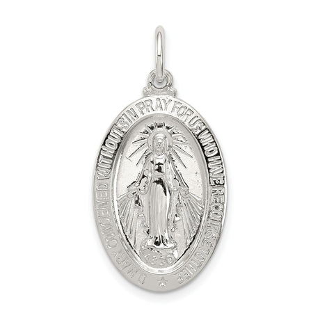 Sterling Silver Miraculous Medal Pendant Featuring Virgin Mary and Inscription