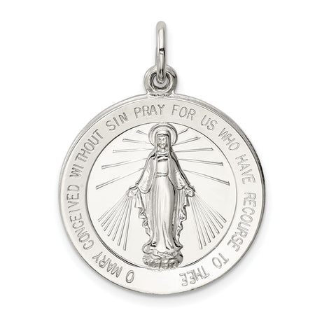 Sterling Silver Miraculous Medal Pendant with Virgin Mary Inscription, Catholic Religious Charm