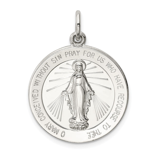 Sterling Silver Miraculous Medal Pendant with Virgin Mary Inscription, Catholic Religious Charm