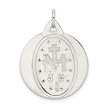 Sterling Silver Miraculous Medal Pendant with Virgin Mary and Religious Inscription