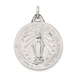 Sterling Silver Miraculous Medal Pendant with Virgin Mary and Religious Inscription