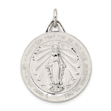 Sterling Silver Miraculous Medal Pendant with Virgin Mary and Religious Inscription