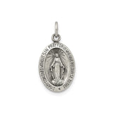 Sterling Silver Miraculous Medal Pendant, Virgin Mary with O Mary Conceived Inscription, Catholic Design