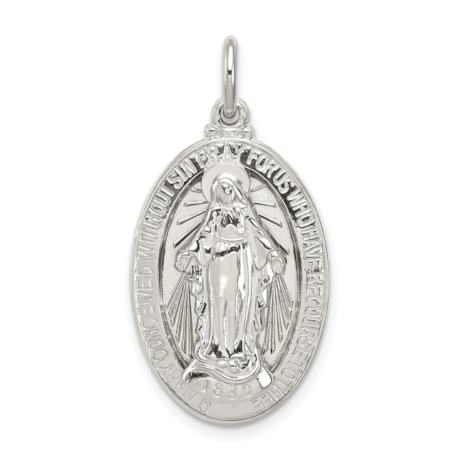 Sterling Silver Miraculous Medal Pendant Featuring Virgin Mary and 1830 Inscription