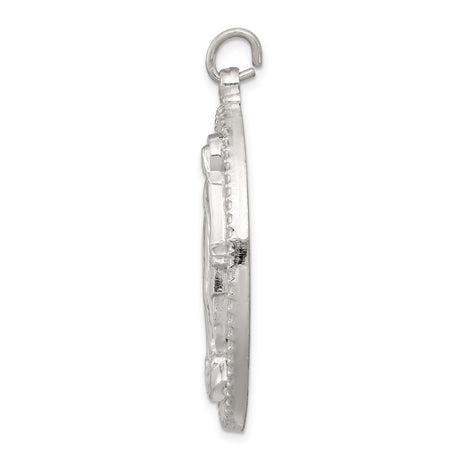 Sterling Silver Miraculous Medal Pendant Featuring Virgin Mary and Inscription