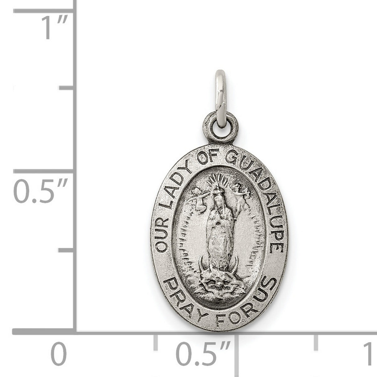 Pray For Us Our Lady of Guadalupe Oval Charm Pendant in Real 925 Sterling Silver