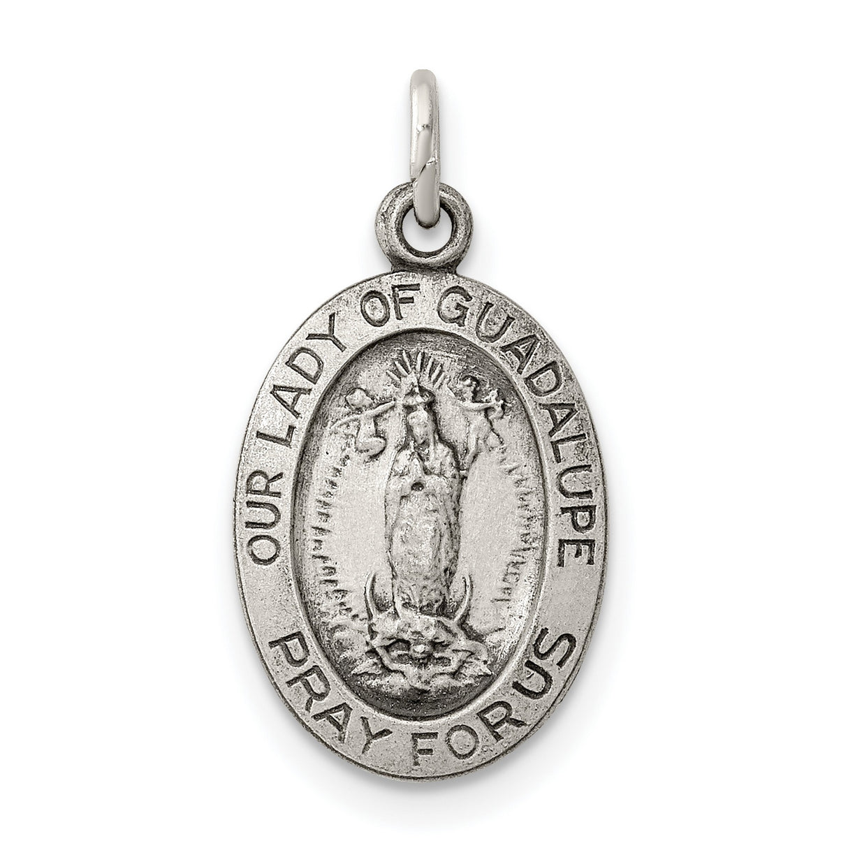 Pray For Us Our Lady of Guadalupe Oval Charm Pendant in Real 925 Sterling Silver